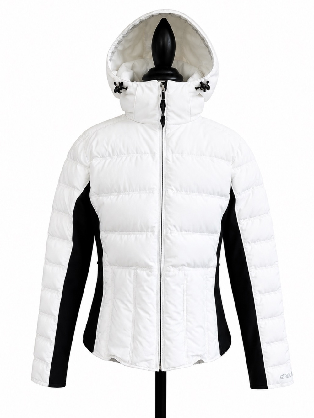 Obermeyer Circuit Goose Down Hooded Ski Jacket White/Black Size 12 EUC!